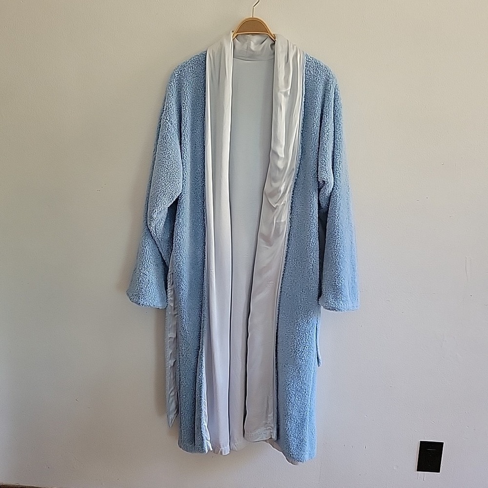 Little Giraffe Reversible Lux Chenille Satin Robe Powder Blue Belted Lounge